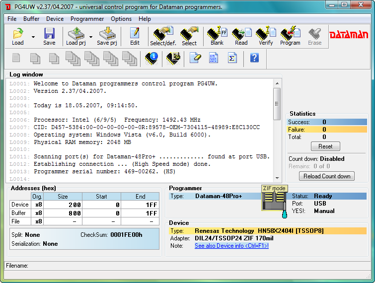 Dataman 48Pro4 software (PG4UW). Main window.